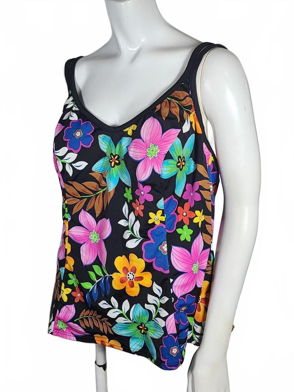 Miraclesuit Floral Print Tankini Swim Top with Double Straps (20W)
